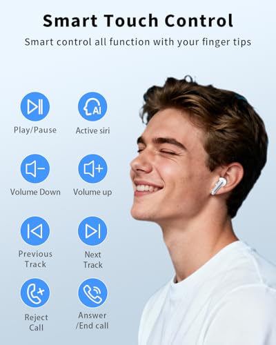 Image of Wireless Earbuds, Bluetooth 5.4 Headphones with 50H Playback, Deep Bass Stereo Ear Buds Clear Calls with LED Power Display, IPX7 Waterproof, in-Ear Earphones with Mic for Phone /Android /iPad, Gray
