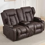 SAMERY 65' Reclining Loveseat Recliner Sofa with Storage Console, Faux Leather Recliner Chair RV Theater Seating with Cup Holder, 6' Wall Hugger Loveseat Sofa Couch for Living Room RV Furniture Sets