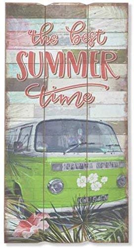 Tableau bois Van vintage vert pour salon ambiance estivale et évasion