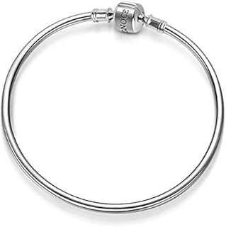 GNOCE Women Bangle 925 Sterling Silver Basic Charm Bracelet Bangle with Clasp For Women Girls