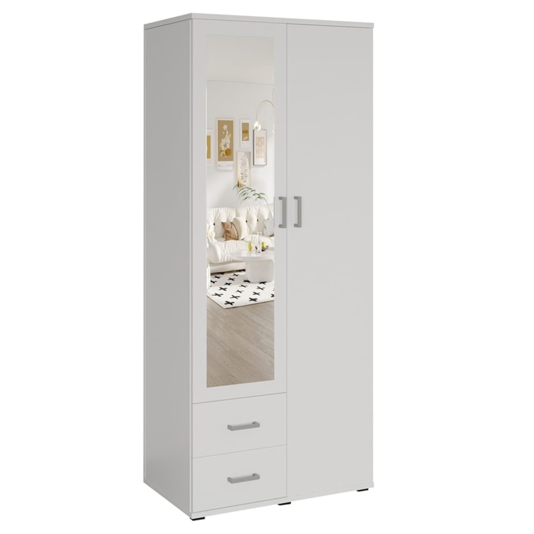 Armadio a 2 ante con specchio TOM - Dimensioni H185 x L80 x P52 cm - Colore Bianco - Stile Design