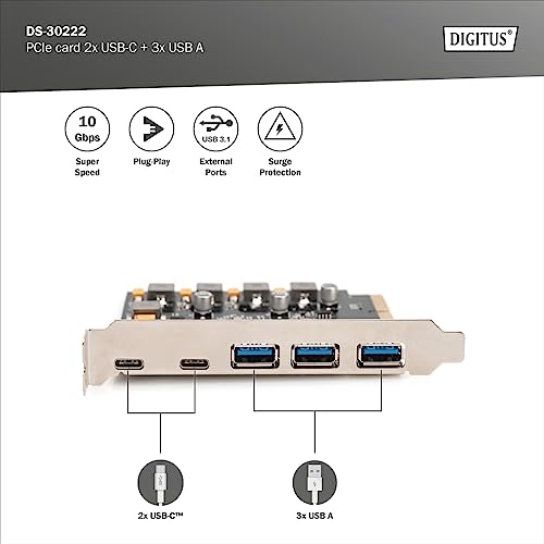 Digitus DS30222 Scheda Pcie 2 Usb-C 3 Usb A - 2