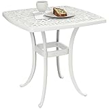 Mesa de jardín Outsunny, mesa auxiliar de aluminio fundido con orificio para sombrilla y almohadillas antideslizantes para jardín, patio, balcón, 54 x 54 cm, blanca.