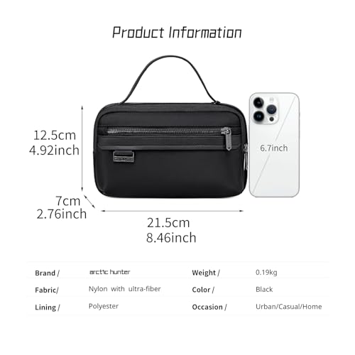 Image of Arctic Hunter Small Travel Pouch Bag for Men Handbag Shaving Kit Toiletry Bag Nylon Water-Repellent Storage Pouch with Multi-Pocket Passport Cash Toilet Bag,Black