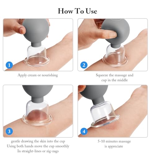 Image of BBTO 4 Pcs Glass Facial Cupping Set Silicone Vacuum Suction Massage Cups Skin Tightening Therapy for Face Body Eyes Back Shoulder Pain(Grey)