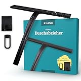 husman Silikon Duschabzieher schwarz | Abzieher Dusche Badezimmer Zubehör | Fensterabzieher Fensterwischer Set mit Halterung ohne Bohren für Duschwand | Fenster Scheibenabzieher Auto Bad Accessoires