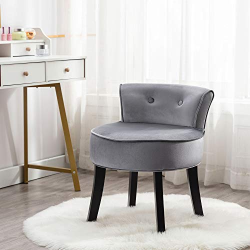 Merax Dressing Table Chair, Velvet Vanity Chair Stool, Bedroom Chair with Oak Legs and High Elastic Sponge, Dressing Table Stool for Bedroom Living Room, Grey