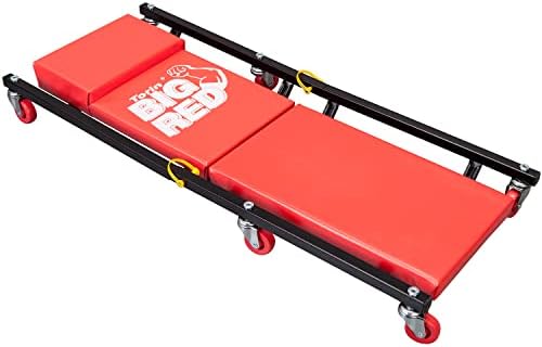 BIG RED TR7565R Torin Rolling Garage/Shop Creeper: 2-Piece, 36" Padded Mechanic Cart with Headrest and 6 Casters, Red