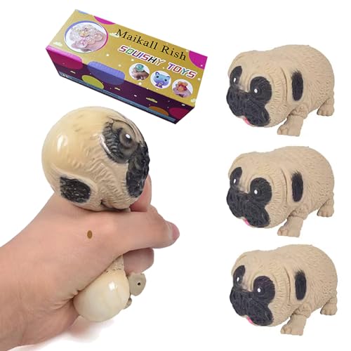 Novel Dog Stress Relief Squeeze Toy 3 Pack Pug Dogs Soft Gel Ball Fidget Hand Sports Toy to Relieve Anxiety for Adults and Kids