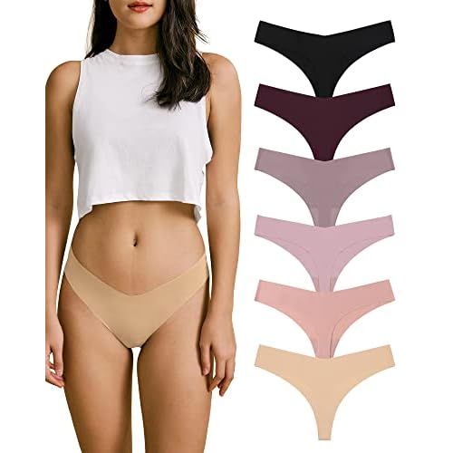SHARICCA Women No Show Seamless Underwear Thong Invisible Soft Panties Multi Pack Large (6 Pack) Honeymoon
