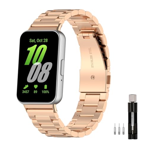 Jtffjsy Compatível com Samsung Galaxy Fit 3 correias de metal SM-R390 para mulheres e homens, correias de substituição de metal de aço inoxidável sólido, Aço inoxidável, Sem Pedra Preciosa