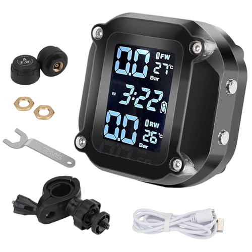 Generisch Monitor de presión de neumáticos – Detector de motocicleta con pantalla LCD | Sistema de control de presión impermeable con sensor externo | para moto bicicleta ATV Scooter