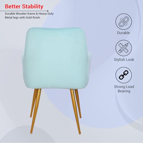Image of Taboo Velvet Dining Chair Set of 2 | Upholstered Accent Arm Chairs | Soft Cushioned Seat with Backrest | Modern Velvet Fabric Chairs with Metal Legs | Living Room, Bedroom, Cafe & Restaurant | SkyBlue