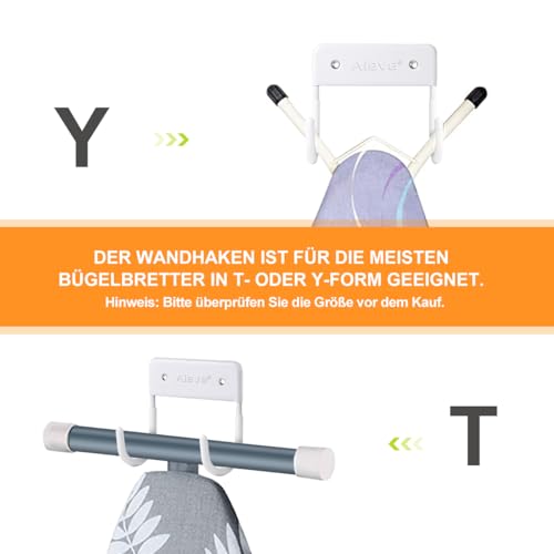 AIEVE Bügelbrett-Aufhänger-Haken, große und kleine Bügelbrett-Aufbewahrung, Wandmontage, Halterung für die Wand (mattweiß)