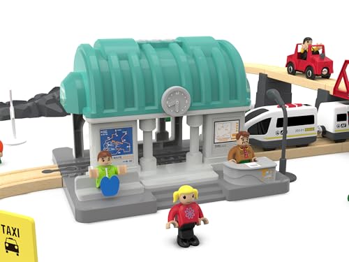 image for Z MAYABBO Train Station for Wooden Tracks, Train Accessories Tunnel wi