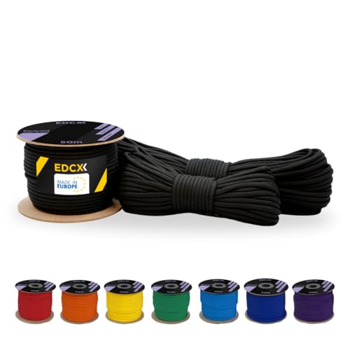EDCX 4 mm Poli Paracord 550 (15, 30, 50, 100 y 300 m) - Tipo III, Cuerda 100% Nailon, Cuerda de 7 hebras, Cuerda de Nailon de 4 mm (Black, 30 m)