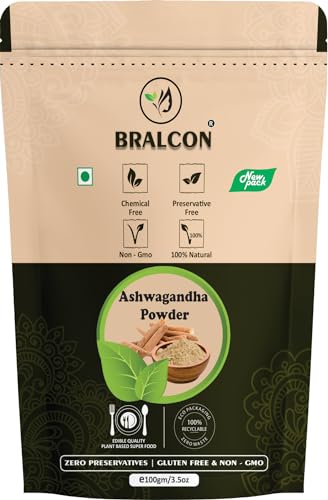 Image of BRALCON Ashwagandha Powder - 100g | Indian Ginseng | Herbal Supplement | Powder Form | General Wellness | Stress Relief | Rejuvenates Mind & Body