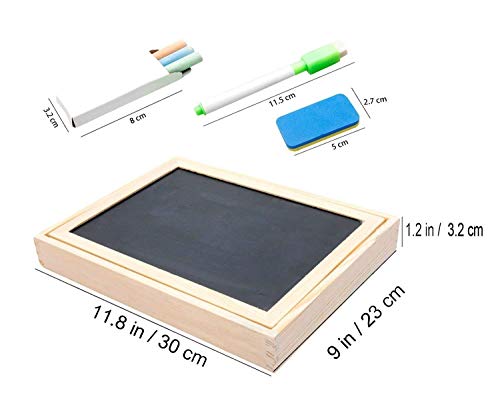 Image of PLUSPOINT Wooden Magnetic Multifunctional Double Sided Chalkboard Dry Erase Board with Chalk, Marker & Duster Educational Whiteboard Blackboard Drawing Toys Learning & Imagination Play for Kids