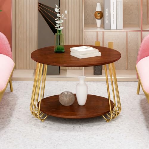 Image of Al Hama end Tables for The Living Room with a Metal-Framed Sofa Table and Modern Side Tables with Two Tiers in a Tea Marble Pattern (Gold Brown)