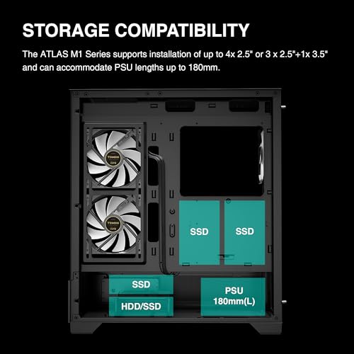 GAMDIAS ミドルタワー ゲーミングPCケース | ディスプレイ＆アプリ対応 | ATX強化ガラス製 | 3x120mm ARGB PWMファン内蔵 | 最大RTX 4000 GPU/VGA 410mm対応 | 360mm AIO/ラジエーター＆最大6x120mmファン＆160mm CPUクーラー対応