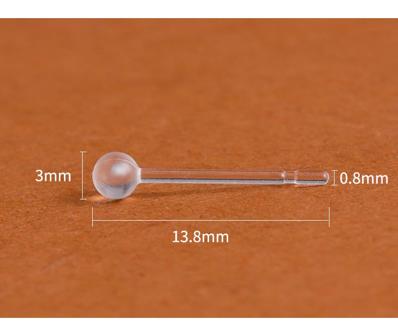Formulen 3mm Clear Earrings Findings Set, Round Plastic Earrings Set for Sensitive Ears & Sport