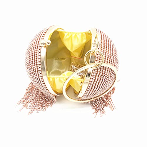 UMREN Women Round Ball Crystal Evening Clutch Purse Tassel Wedding Party Hand Bags - Image 7