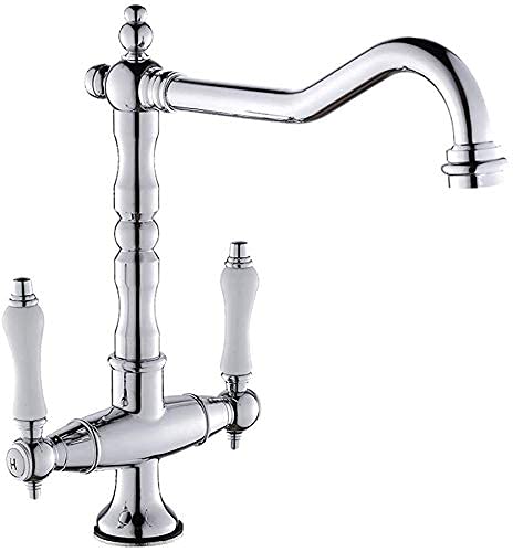 Grifo de cocina de doble manija para decoracion clasica de interiores con estilo