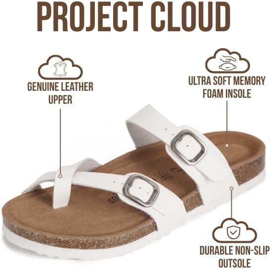 Project Cloud 100% Genuine Leather Womens Sandals -Lightweight Womens Slides Memory Foam Insole & Cork Footbed Sandals Women - Non-Slip Beach Essentials Summer Sandals for Women 2026 (Lian) - Image 3