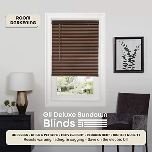 Image of Cordless Room Darkening Mini Blind - 31 Inch Width, 64 Inch Length, 1 inch Slat Size - Mahogany - Cordless GII Deluxe Sundown Horizontal Windows Blinds for Interior by Achim Home Decor