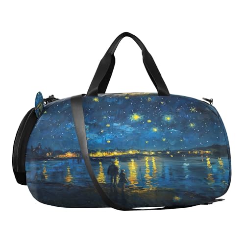 YETTASBIN Sport Travel Duffel Bag for Girls Boys, Starry Night Large Waterproof Weekender Overnight Bag, Detachable Shoulder Strap Gym Bag with Shoe Compartment & Wet Pocket2