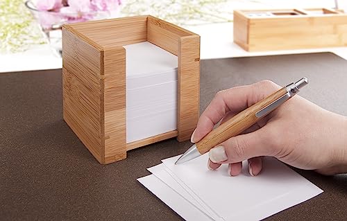 Wedo 61707 Zettelbox Bambus, inkl. 900 Blatt Papier 9 x 9 cm, im Geschenkkarton, braun
