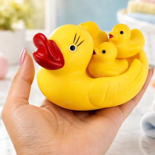 Image of Zest 4 Toyz Chu Chu Duck Bath Toy Set Duck Toy for Kids Floating Rubber Duck Family Safe & Fun Water Play Baby Toys for Kids Babies & Toddlers (Pack of 4) Yellow
