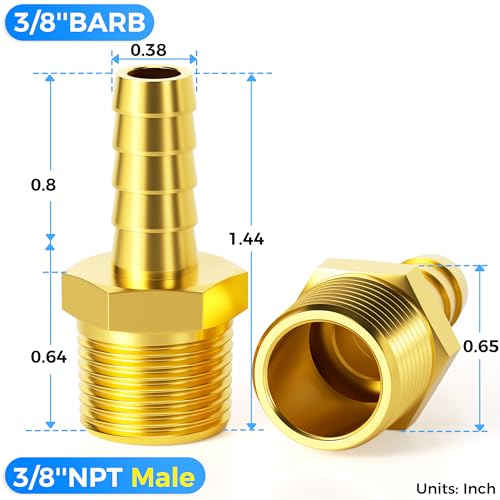 Image of Tailonz Pneumatic Brass Hose Barb Fitting -3 /8 Inch Barb to 3 /8 Inch Male NPT Adapter（5Pack）