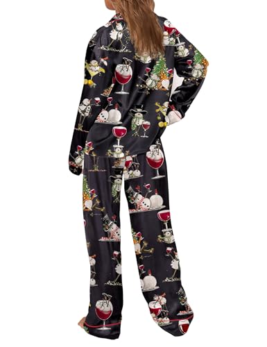 Image of SHESHOW Satin Pajamas Set for Women Set Long Sleeve Button Down Pjs Sets 2 Piece Loungewear Animal Sleepwear XS-XXL