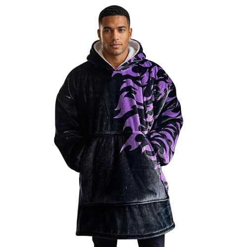 CROWN Anime Blanket Hoodie Wearable for Men and Women Soft Fluffy Warm Blankets Bed Sofa with Pocket (BlackPurpleCrsd)