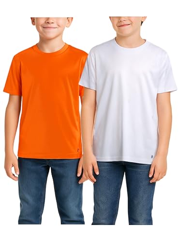 RBX Boys Tshirts - 2 Pack Dry Fit Crewneck Short Sleeve Boys Athletic Shirts Dry Fit Kids Activewear Sports (Sizes: 4-16)