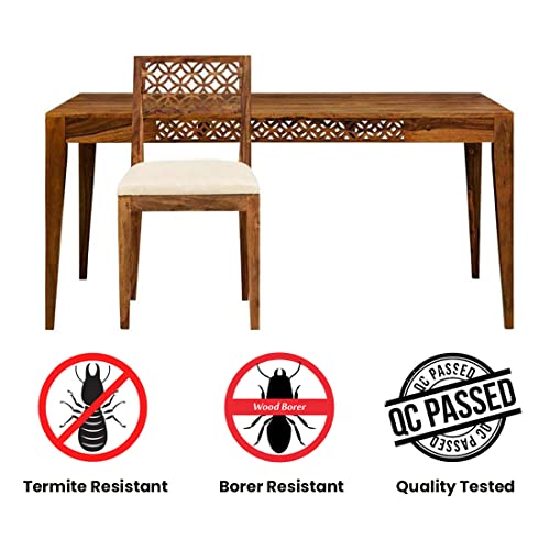 Image of Solid Sheesham Wood 6 Seater Dining Table Set with Cushioned Chairs for Dining Room | Living Room | Home & Office | Hotels Restaurant & Cafe (6 Seater, B-Walnut)
