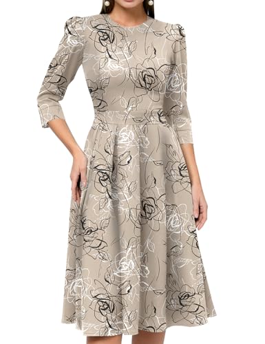 Simple Flavor Women's Floral Vintage Dress Elegant Midi Evening Dress 3/4 Sleeves - Image 5