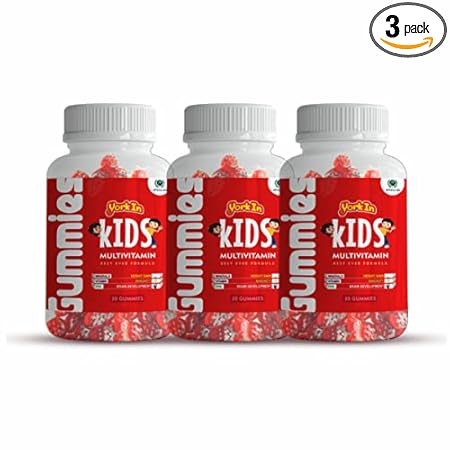 Yorkin Kid's Multivitamin Gummies with Goodness of Vitamins C with Biotin, DHA & 11 other nutrients for Immunity| Helpful In Healthy Digestion| Height Growth| Brain Functioning| 30Gummies
