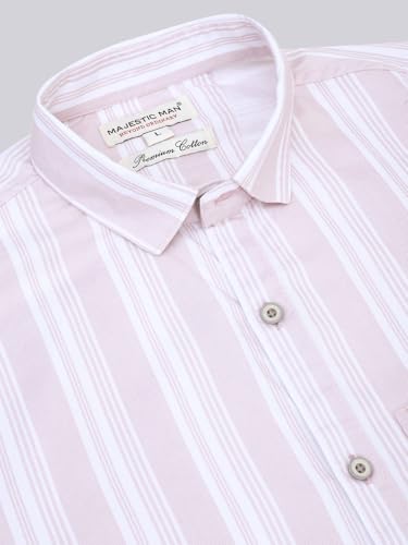 Image of Majestic Man Men Cotton Classic Slim Fit Opaque Striped Casual Shirt