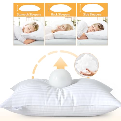 Oubonun Queen Size Pillows Set of 2 - Fluffy & Supportive Down Alternative Pillows with Zippered Cotton Cover - Breathable and Cool for All Sleeping Positions - Machine Washable - 20"x30"