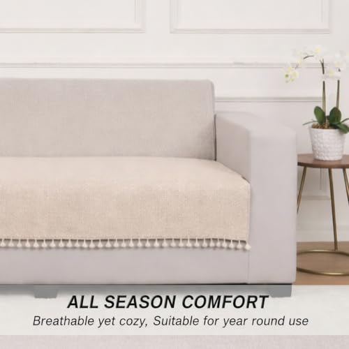 Image of STITCHNEST Jute Sofa Cover - Beige, 24x30 Inch | Soft Textured Fabric with Tassel| Sofa for Living Room Decor