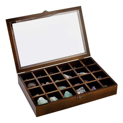 Bacheche in legno 8 BENECREAT 24 griglie marrone portagioie vetrina regolabile in legno, porta organizer rettangolare con coperchio per conchiglie e oggetti da collezione