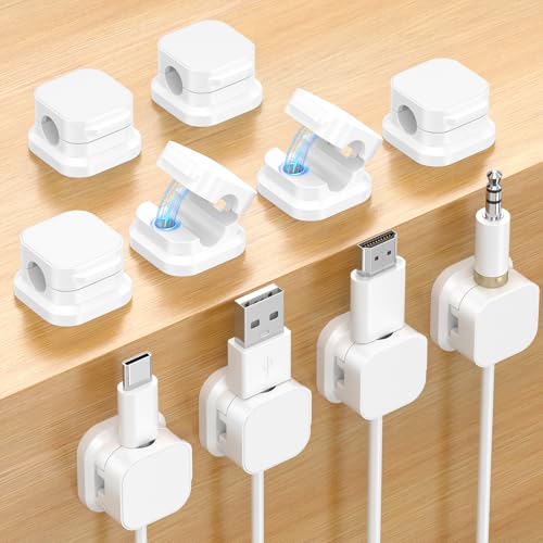 Image of 10 Pack Magnetic Cable Clips, [No-Residue] Adhesive Cable Holder, Wire Organizer Keeper for Nightstand, Desk, Home or Office (White)