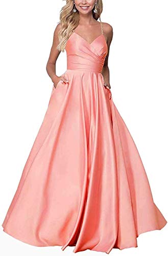 KAOSHAN Long Prom Dress Satin V Neck Straps A-Line Evening Gown with Pockets Burgundy - Thumbnail 7