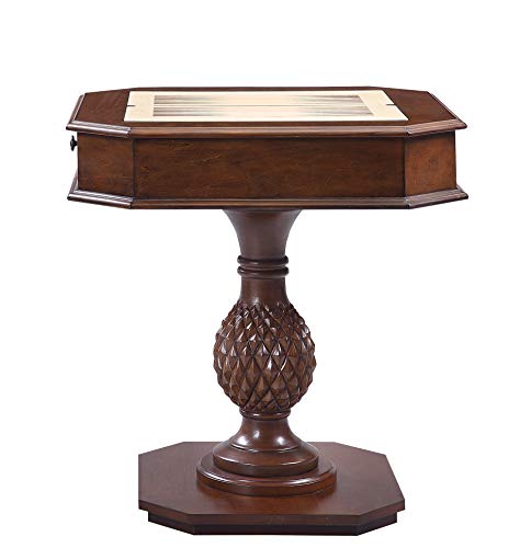 ACME Game Table 28''L x 28''W with 2 Drawers Storage, Reversible Game Tray (3-in-1 Chess, Checker, & Backgammon), Solid Wood, Easy Assembly, Cherry Finish