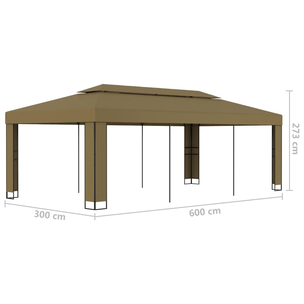 Pawilon z podwójnym dachem, 3 x 6 m, kolor taupe, poliester 180 g/m², malowany proszkowo, namiot ogrodowy z powłoką UV, wodoszczelny i wiatroszczelny, do użytku na zewnątrz, do ogrodu, na