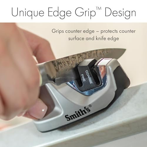 Smith'S 51023 Adjustable Diamond Edge Grip Sharpener - Grey - Coarse & Fine Sharpeners - Compact - Stable Non-Slip Base – Pull Through Knife Sharpener thumb #1