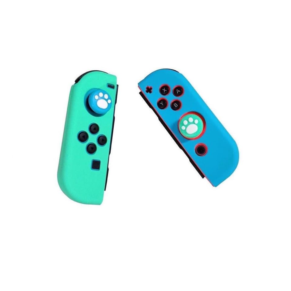 Custodia In Silicone Per Switch Joy-Con (L/R) – Antiscivolo, Antiurto Con Cappucci Levetta – Blu-Verde Con Grip