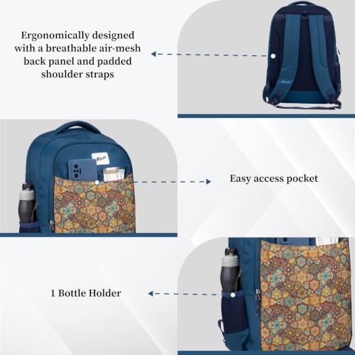 Image of F Gear Ryto Black 35L School Backpack with 3 Spacious Compartments, 1 Front Pocket & Side Bottle Holder, Airflow Padded Back, Lightweight & Durable Bag for School, Tuition, Travel and Work